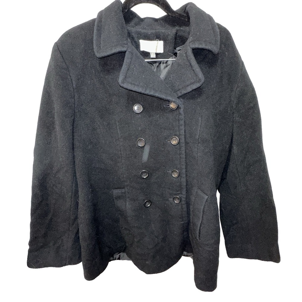 Jones New York Black Cashmere Wool Double Breasted Peacoat Jacket Womens 12 EUC